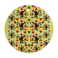 Santa With Friends And Season Love Ornament (round) by pepitasart