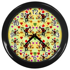 Santa With Friends And Season Love Wall Clocks (black) by pepitasart