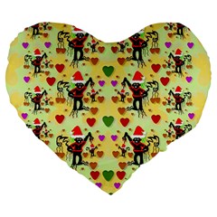 Santa With Friends And Season Love Large 19  Premium Flano Heart Shape Cushions by pepitasart