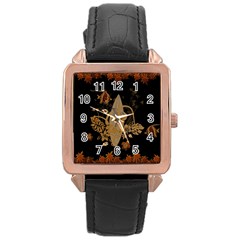 Hawaiian, Tropical Design With Surfboard Rose Gold Leather Watch  by FantasyWorld7