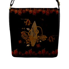 Hawaiian, Tropical Design With Surfboard Flap Messenger Bag (l) 