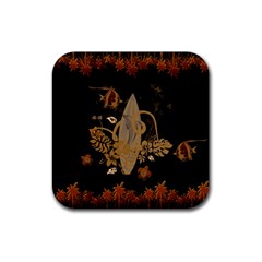 Hawaiian, Tropical Design With Surfboard Rubber Coaster (square)  by FantasyWorld7