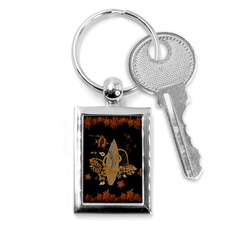 Hawaiian, Tropical Design With Surfboard Key Chains (Rectangle) 