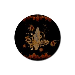 Hawaiian, Tropical Design With Surfboard Rubber Coaster (round)  by FantasyWorld7