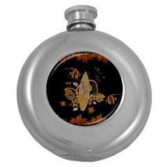 Hawaiian, Tropical Design With Surfboard Round Hip Flask (5 Oz) by FantasyWorld7