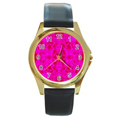 Pattern Round Gold Metal Watch by gasi