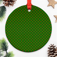 Red Stars On Christmas Green Background Ornament (round) by PodArtist