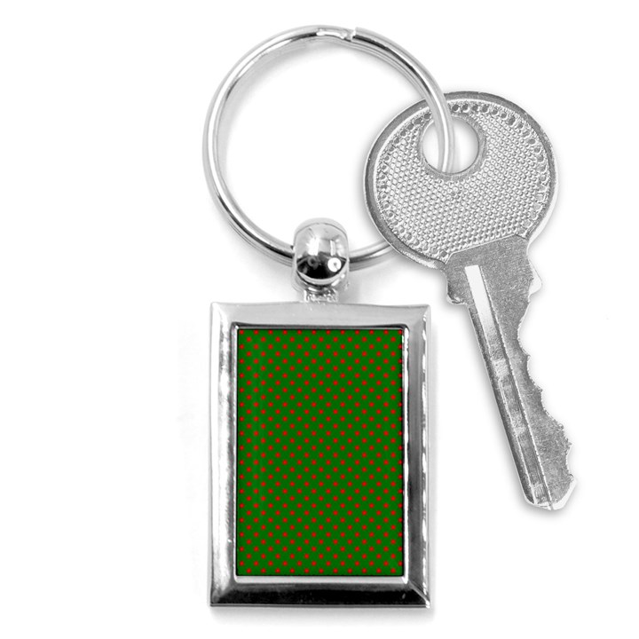 Red Stars On Christmas Green Background Key Chains (Rectangle) 