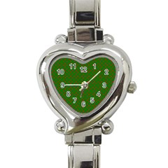 Red Stars On Christmas Green Background Heart Italian Charm Watch by PodArtist