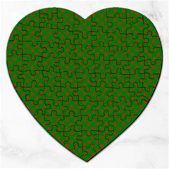 Red Stars On Christmas Green Background Jigsaw Puzzle (heart)