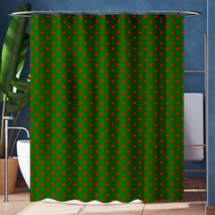 Red Stars On Christmas Green Background Shower Curtain 60  X 72  (medium)  by PodArtist