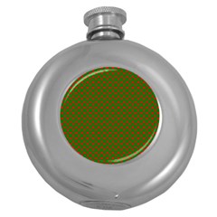 Large Red Christmas Hearts On Green Round Hip Flask (5 Oz) by PodArtist