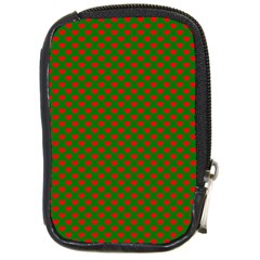 Large Red Christmas Hearts On Green Compact Camera Cases by PodArtist