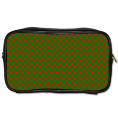 Large Red Christmas Hearts On Green Toiletries Bags by PodArtist