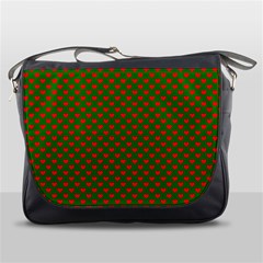 Large Red Christmas Hearts On Green Messenger Bags by PodArtist