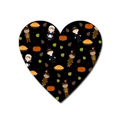 Pilgrims And Indians Pattern - Thanksgiving Heart Magnet by Valentinaart