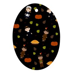 Pilgrims And Indians Pattern - Thanksgiving Oval Ornament (two Sides) by Valentinaart