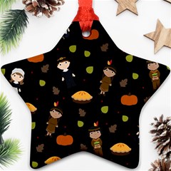 Pilgrims And Indians Pattern - Thanksgiving Star Ornament (two Sides) by Valentinaart