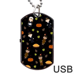 Pilgrims And Indians Pattern - Thanksgiving Dog Tag Usb Flash (one Side) by Valentinaart