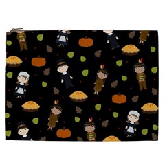 Pilgrims And Indians Pattern - Thanksgiving Cosmetic Bag (xxl)  by Valentinaart