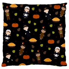 Pilgrims And Indians Pattern - Thanksgiving Standard Flano Cushion Case (one Side) by Valentinaart