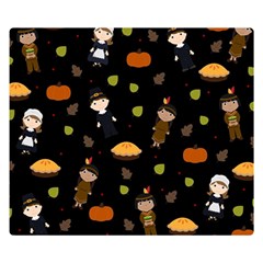 Pilgrims And Indians Pattern - Thanksgiving Double Sided Flano Blanket (small)  by Valentinaart