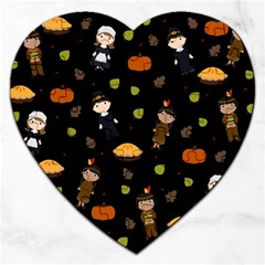 Pilgrims And Indians Pattern - Thanksgiving Jigsaw Puzzle (heart) by Valentinaart