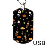 Pilgrims and Indians pattern - Thanksgiving Dog Tag USB Flash (One Side) Front