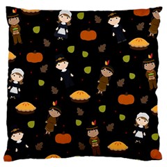 Pilgrims And Indians Pattern - Thanksgiving Large Cushion Case (two Sides) by Valentinaart