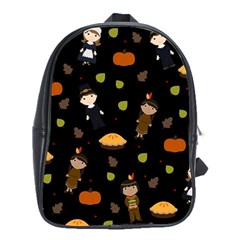 Pilgrims And Indians Pattern - Thanksgiving School Bag (xl)