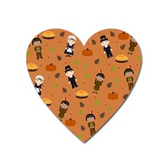 Pilgrims And Indians Pattern - Thanksgiving Heart Magnet by Valentinaart