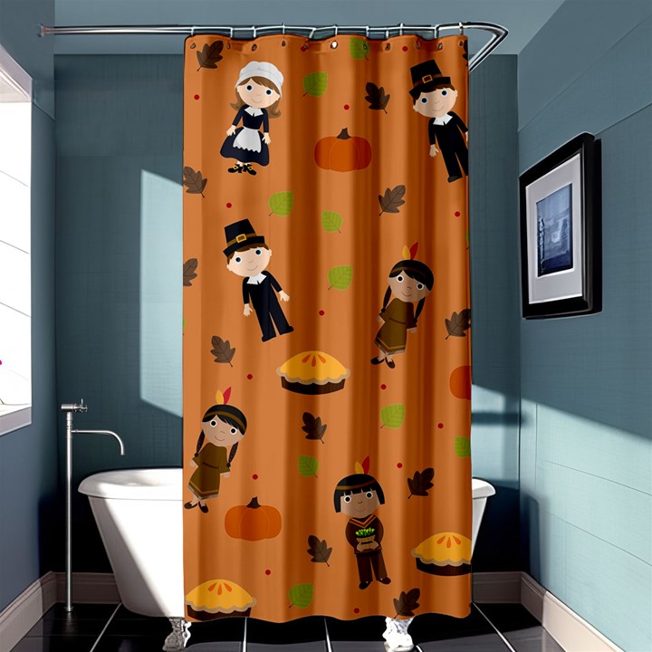 Pilgrims and Indians pattern - Thanksgiving Shower Curtain 36  x 72  (Stall) 