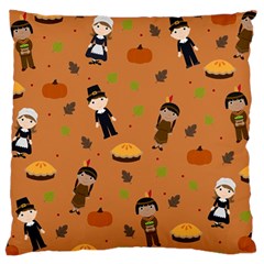 Pilgrims And Indians Pattern - Thanksgiving Large Cushion Case (one Side) by Valentinaart