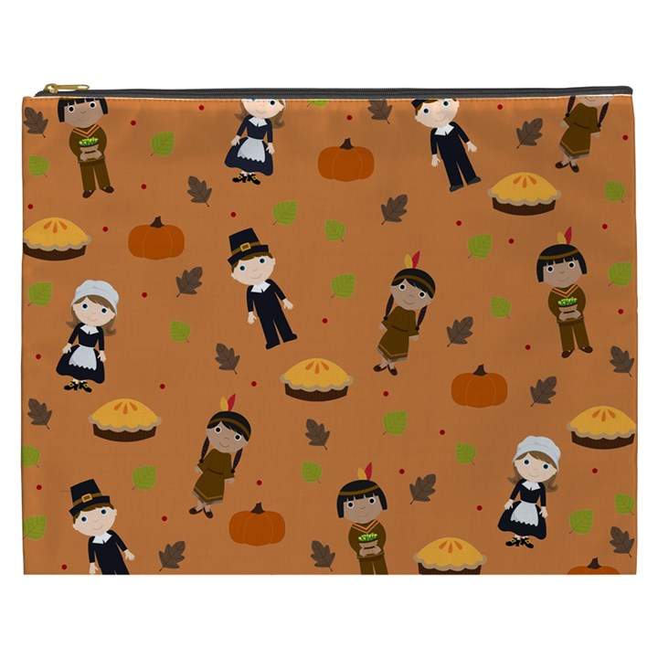 Pilgrims and Indians pattern - Thanksgiving Cosmetic Bag (XXXL) 