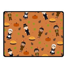 Pilgrims And Indians Pattern - Thanksgiving Double Sided Fleece Blanket (small)  by Valentinaart