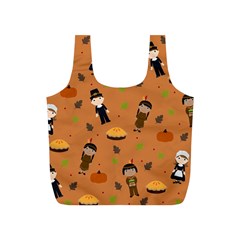 Pilgrims And Indians Pattern - Thanksgiving Full Print Recycle Bags (s)  by Valentinaart