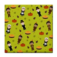 Pilgrims And Indians Pattern - Thanksgiving Tile Coasters by Valentinaart