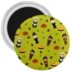 Pilgrims And Indians Pattern - Thanksgiving 3  Magnets by Valentinaart