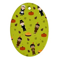 Pilgrims And Indians Pattern - Thanksgiving Ornament (oval) by Valentinaart