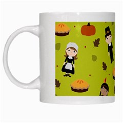 Pilgrims And Indians Pattern - Thanksgiving White Mugs by Valentinaart