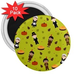 Pilgrims And Indians Pattern - Thanksgiving 3  Magnets (10 Pack)  by Valentinaart