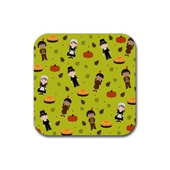 Pilgrims And Indians Pattern - Thanksgiving Rubber Coaster (square)  by Valentinaart