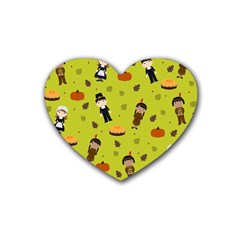 Pilgrims And Indians Pattern - Thanksgiving Rubber Coaster (heart)  by Valentinaart