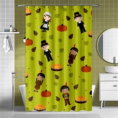 Pilgrims And Indians Pattern - Thanksgiving Shower Curtain 48  X 72  (small)  by Valentinaart