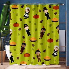 Pilgrims And Indians Pattern - Thanksgiving Shower Curtain 60  X 72  (medium)  by Valentinaart