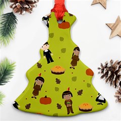 Pilgrims And Indians Pattern - Thanksgiving Ornament (christmas Tree)  by Valentinaart