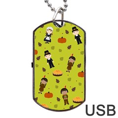 Pilgrims And Indians Pattern - Thanksgiving Dog Tag Usb Flash (two Sides) by Valentinaart