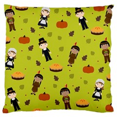 Pilgrims And Indians Pattern - Thanksgiving Large Cushion Case (two Sides) by Valentinaart