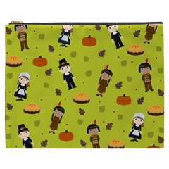 Pilgrims And Indians Pattern - Thanksgiving Cosmetic Bag (xxxl)  by Valentinaart