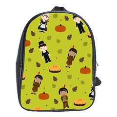 Pilgrims And Indians Pattern - Thanksgiving School Bag (xl)